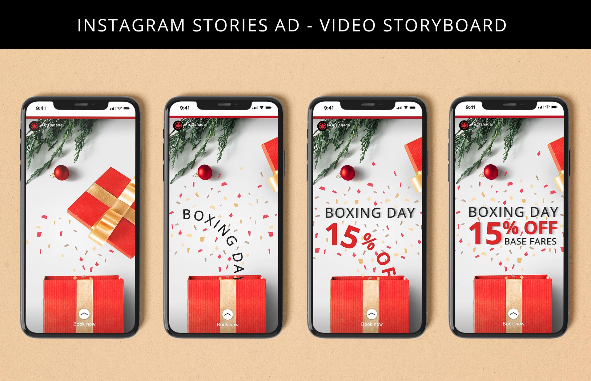 Air Canada - Boxing Day campaign - Instagram Stories storyboard